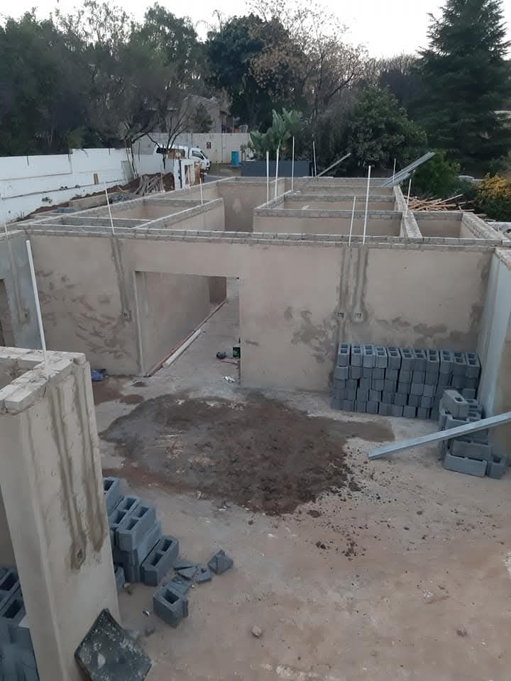 New double-storey house structure with plastered walls