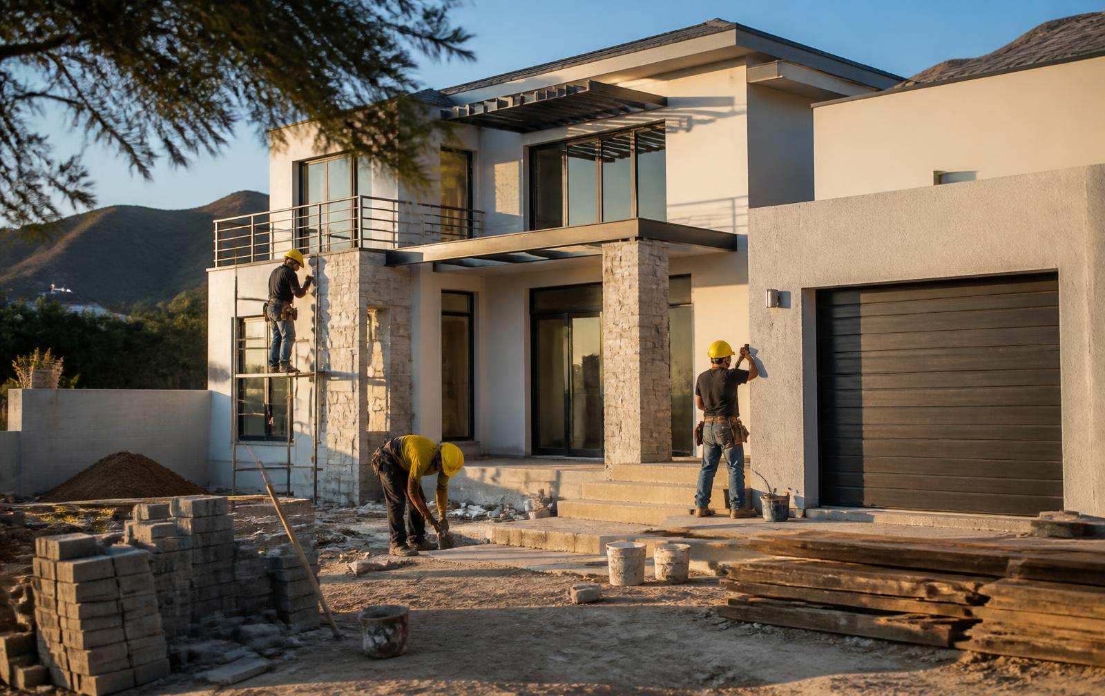 Builders renovating a modern home in Sandton